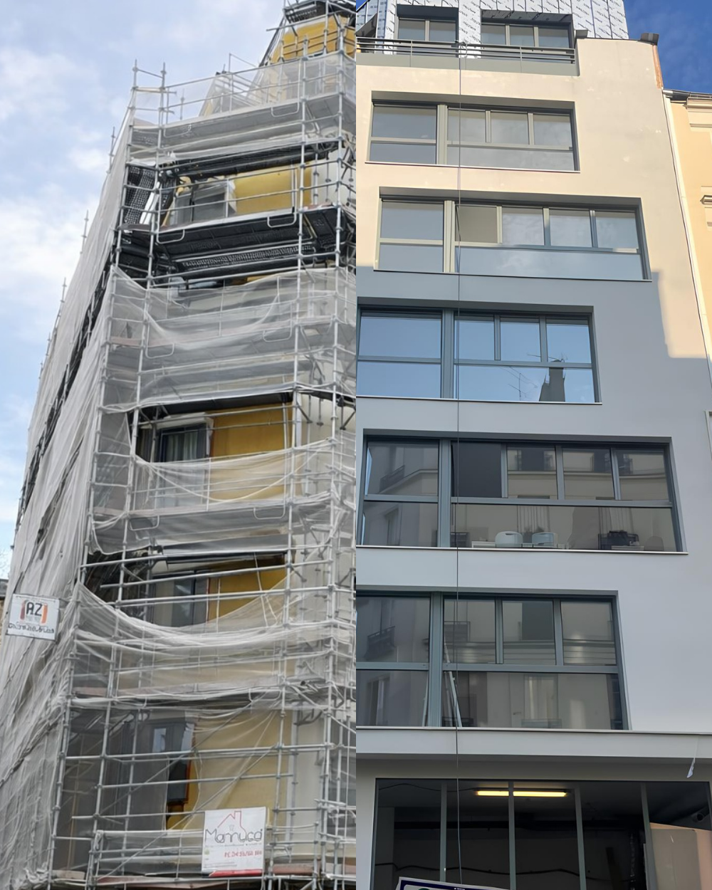 Sous-traitant BTP ravalement façade sur chantier en Île-de-France (avant)